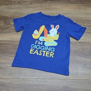 🐰Blue 'I'm Digging Easter' Bunny Excavator Shirt SIZE: 3T